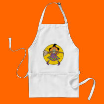 silly wicked witch with broomstick aprons