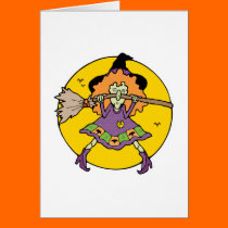 silly wicked witch with broomstick cards