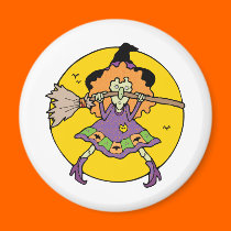 silly wicked witch with broomstick magnets