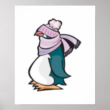 silly winter penguin poster
