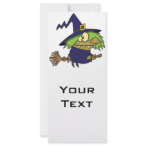 silly witchy witch toad on broomstick rack card design