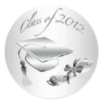 Silver 2012 Graduation Cap & Diploma Seals Round Sticker