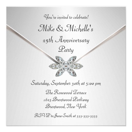Silver 25th Anniversary Diamond Brooch Invitations
