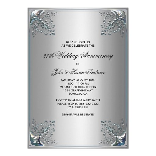 Silver 25th Silver Anniversary Party Invitations