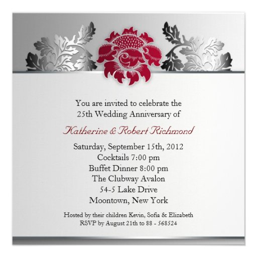 silver 25th wedding anniversary elegant invitation