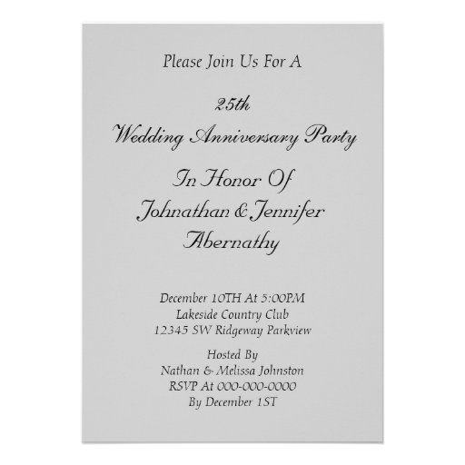 Silver 25th Wedding Anniversary Party Invitation