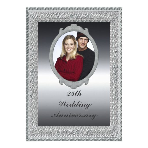 Silver 25th Wedding Anniversary Party Invitation (front side)