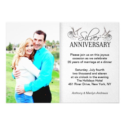 silver 25th wedding anniversary photo invitations (front side)