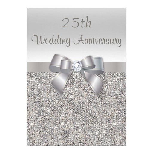 Silver 25th Wedding Anniversary Sequins and Bow Custom Invite