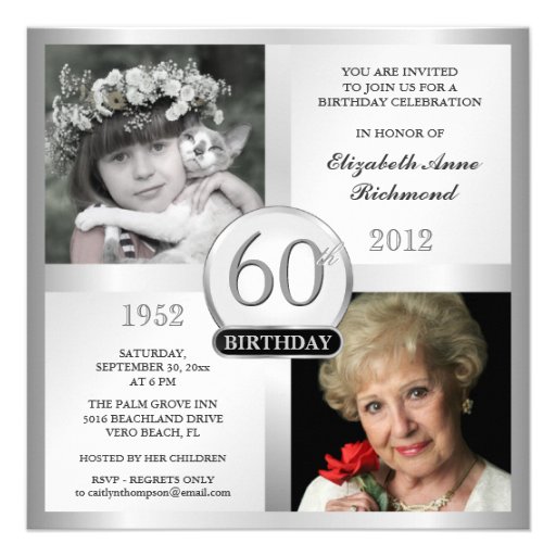 Silver 60th Birthday Invitations Then & Now Photos