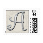 Silver A Monogram Postage Stamps