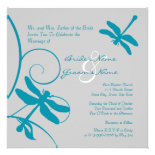 Silver and Aqua Blue Dragonfly Wedding Invitation
