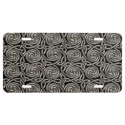 Silver And Black Celtic Spiral Knots Pattern License Plate