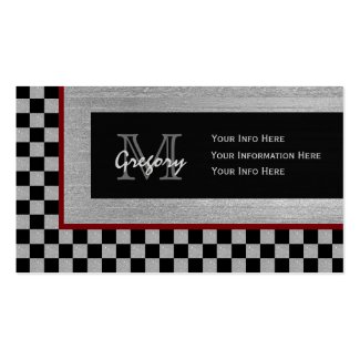 Silver And Black Checkered Monogram Business Cards Pack Of Standard Business Cards