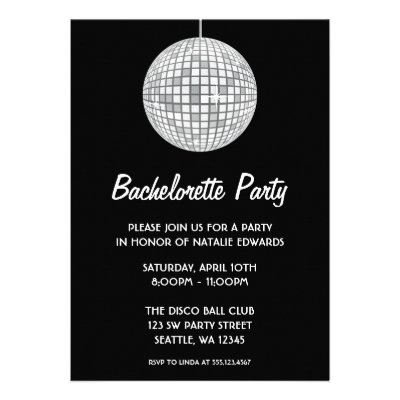Silver and Black Disco Ball Bachelorette Party Invitation
