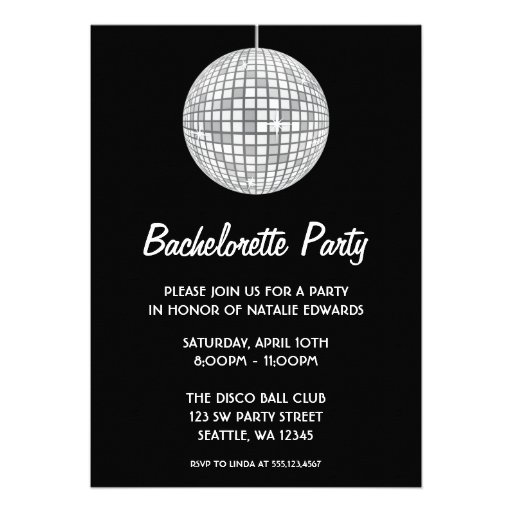 Silver and Black Disco Ball Bachelorette Party Invitation