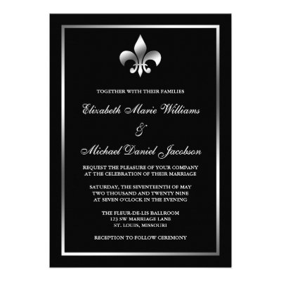 Silver and Black Fleur de Lis Wedding Custom Announcement