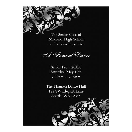 Silver and Black Flourish Prom Formal Invitations
