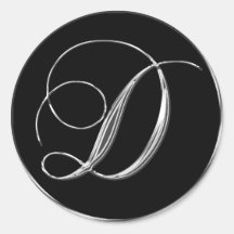 Silver And Black Formal Wedding Monogram D Seal Sticker