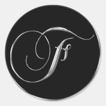 Silver And Black Formal Wedding Monogram F Seal Round Sticker