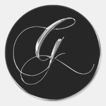 Silver And Black Formal Wedding Monogram G Seal Round Stickers
