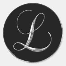 Silver And Black Formal Wedding Monogram L Seal Round Stickers