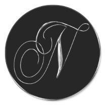 Silver And Black Formal Wedding Monogram N Seal stickers by TDSwhite Silver And Black Formal Wedding Monogram N Seal stickers