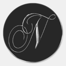 Silver And Black Formal Wedding Monogram N Seal Sticker