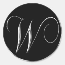 Silver And Black Formal Wedding Monogram W Seal Round Sticker