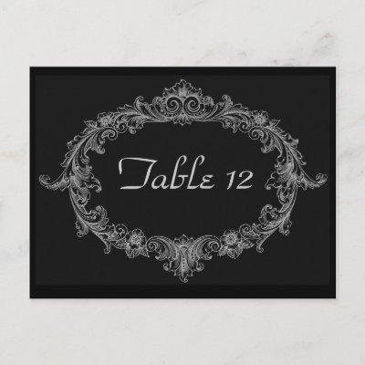 Silver and Black Wedding Reception Table Number Postcards by JaclinArt