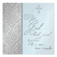 Silver and Blue Scrolled Wedding Invitation