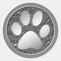 SILVER AND CHROME PAW PRINT ROUND STICKER