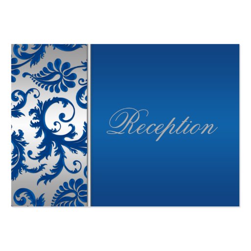Silver and Cobalt Blue Damask Enclosure Card Business Card Templates (front side)