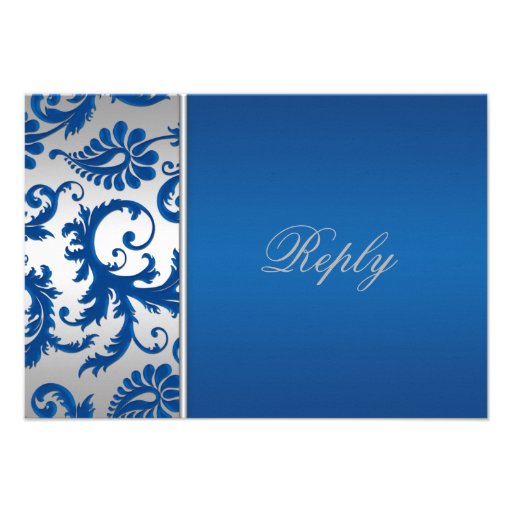 Silver and Cobalt Blue Damask Reply Card Custom Invites