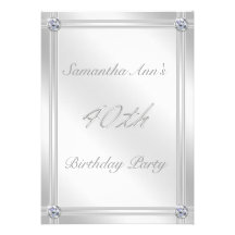 Silver and Diamond Effect 40th Birthday Party Personalized Invitation