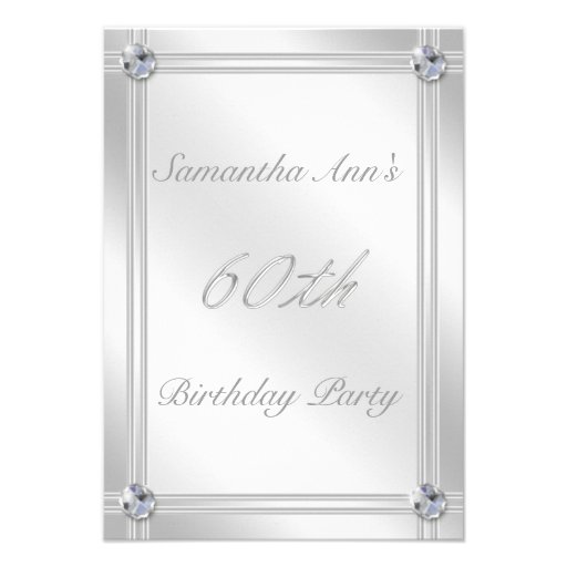 Silver and Diamond Effect 60th Birthday Party Personalized Invitation