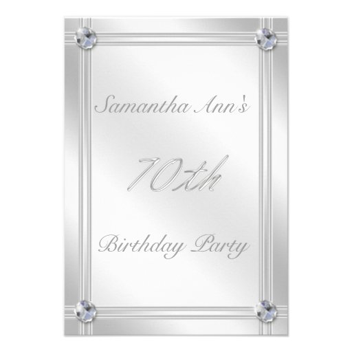 Silver and Diamond Effect 70th Birthday Party Custom Announcement