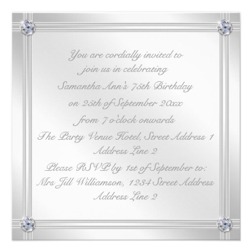 Silver and Diamond Effect 75th Birthday Party Custom Announcements