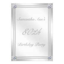 Silver and Diamond Effect 80th Birthday Party Custom Invite