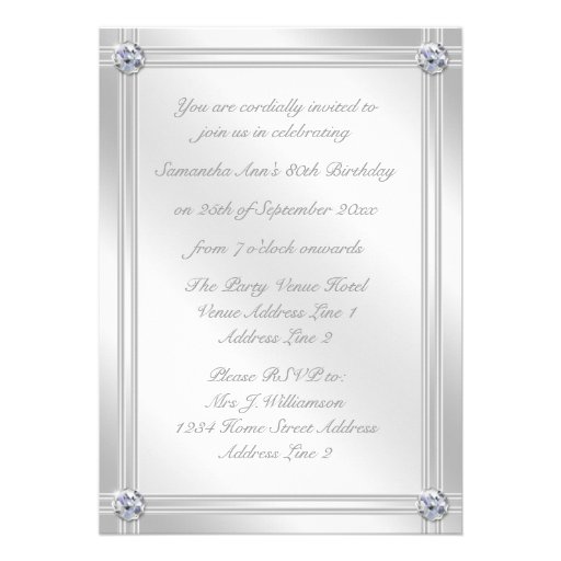 Silver and Diamond Effect 80th Birthday Party Custom Invite