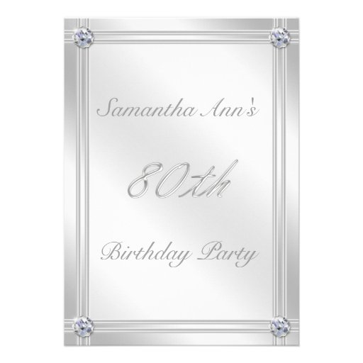 Silver and Diamond Effect 80th Birthday Party Custom Invite