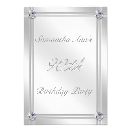 Silver and Diamond Effect 90th Birthday Party Personalized Announcement (front side)