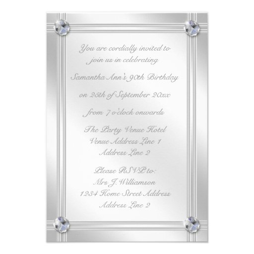 Silver and Diamond Effect 90th Birthday Party Personalized Announcement