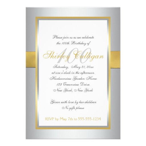 Silver and Gold 100th Birthday Invitation