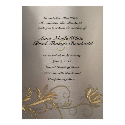 Silver and Gold Floral Vintage Wedding Invitation