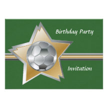 Silver and gold soccer star linen birthday party announcement