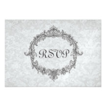 Silver and Gray Damask RSVP Wedding Response Card Custom Invitation
