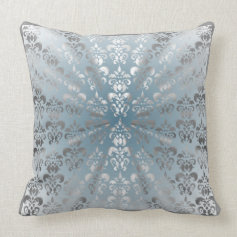Silver and grey/blue damask throw pillows