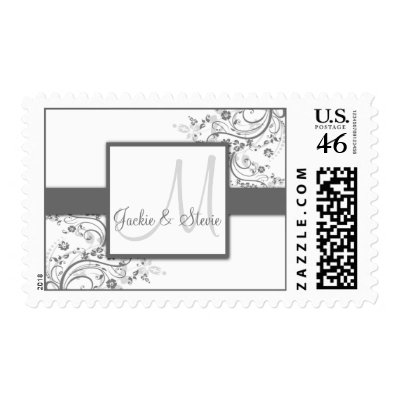 Silver and Grey Floral Swirl Monogram Postage