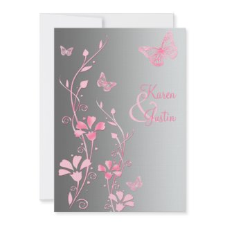 Silver and Pink Butterflies on Linen Invitation invitation